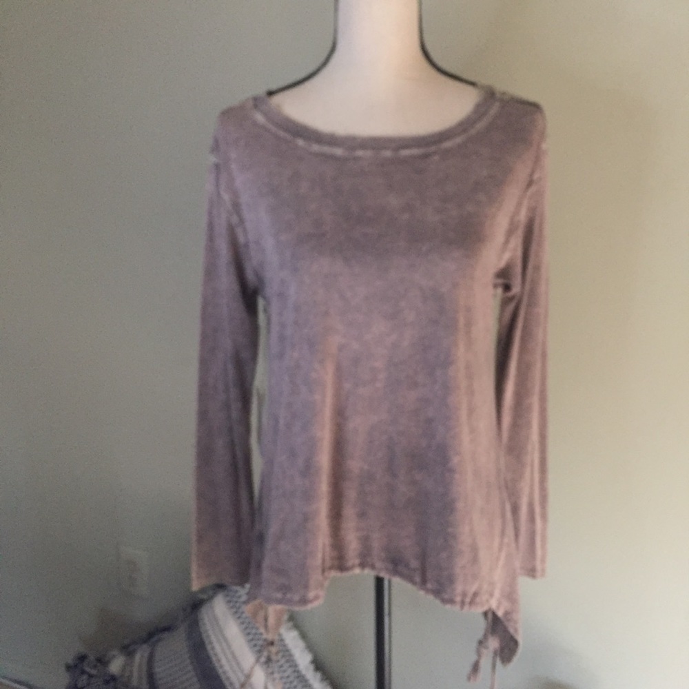M. Rena Relaxed Fit Long Sleeve Top with ties on Side Hems, Size L